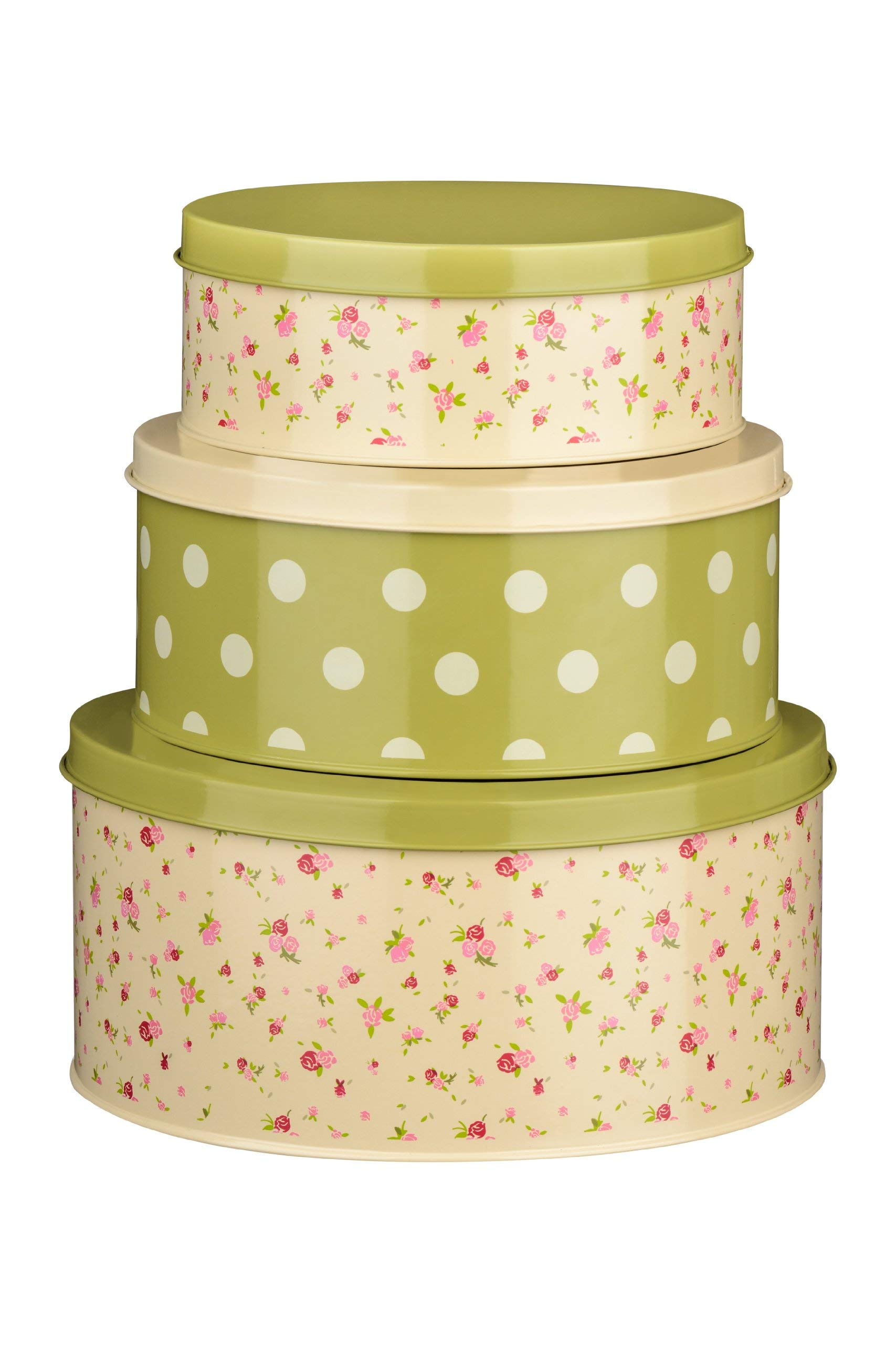 Premier Housewares Rose Print, Cottage Storage Tins, Multi color, H9 x W20 x D20cm (Pack of 3)