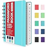 Forvencer Password Book with Individual Alphabetical Tabs, 4" x 5.5" Small | Spiral Password Notebook, Password Keeper Book, Internet Address &amp; Password Manager Record Logbook for Home Office, Sky Blue