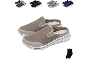 Mens Breathable Slip On Backless Tennis Shoes, Mule Sneakers Men Mesh Casual Lightweight Walking Shoes for Elderly, Non-Slip 