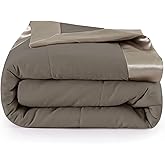 COMFLIVE Down Alternative Blanket with Satin Trim, King Size Blanket for Bed, Lightweight - Winter Summer Comfort Soft - Moisture Absorption and Removal Treatment (Mocha, King/Cal King)