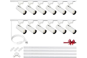 Yuemegou White Super Brightness 4000K Natural Light Dimmable Brightness 25W 2000lm J&L Type LED Track Lighting System with 13 FT Track Rails and Ceiling Spotlight Fixture Installation Package