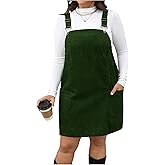 MakeMeChic Women's Plus Size Christmas Overall Dress Leopard Print Pinafore Adjustable Strap Short Dress Dark Green X-Large