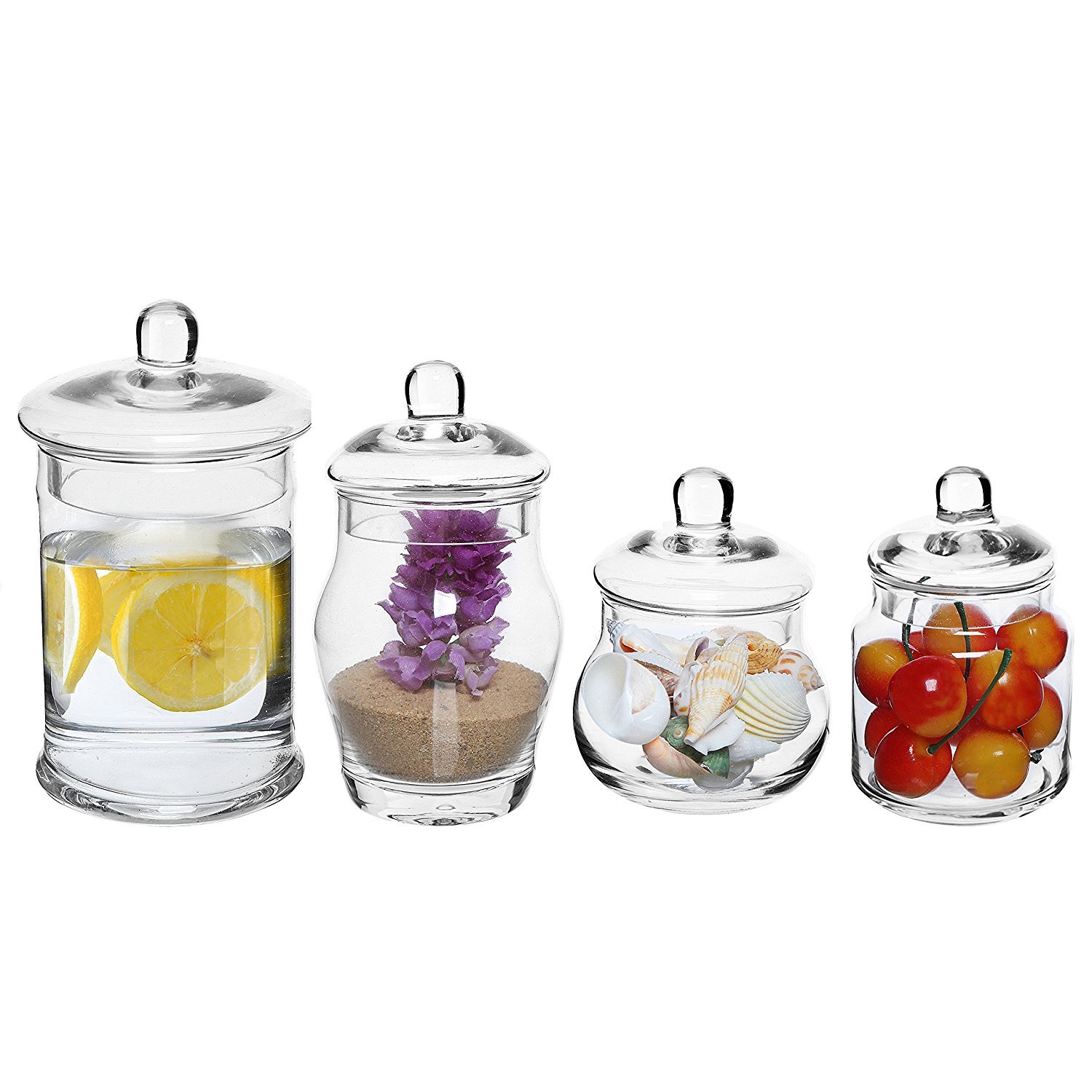 Set Of 4 Small Clear Glass Bath Apothecary Jars Display Bottles Decorative Storage Canisters W Lids Buy Online In Aruba At Aruba Desertcart Com Productid 19164593