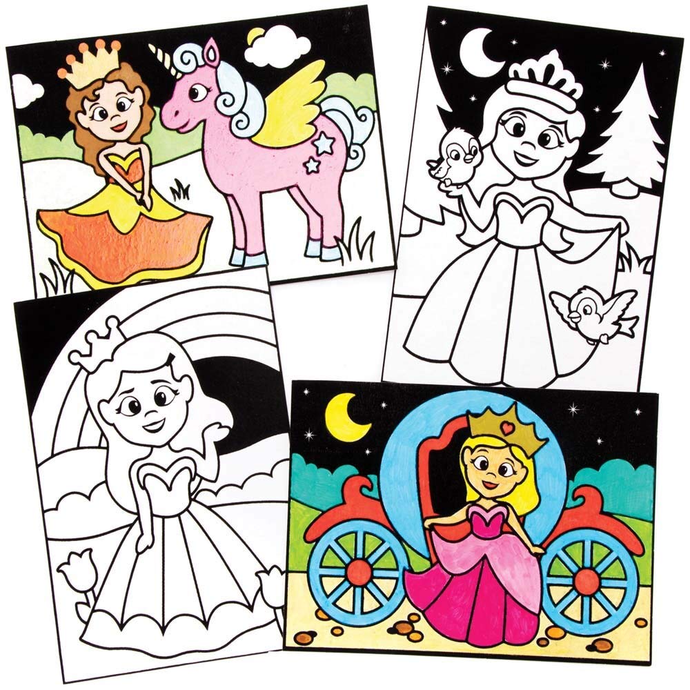 Baker Ross FE281 Princess Colour-in Pictures - Pack of 10, Make Your Own Picture Crafts, Craft Set for Children to Decorate, Creative Activities for Kids, Black