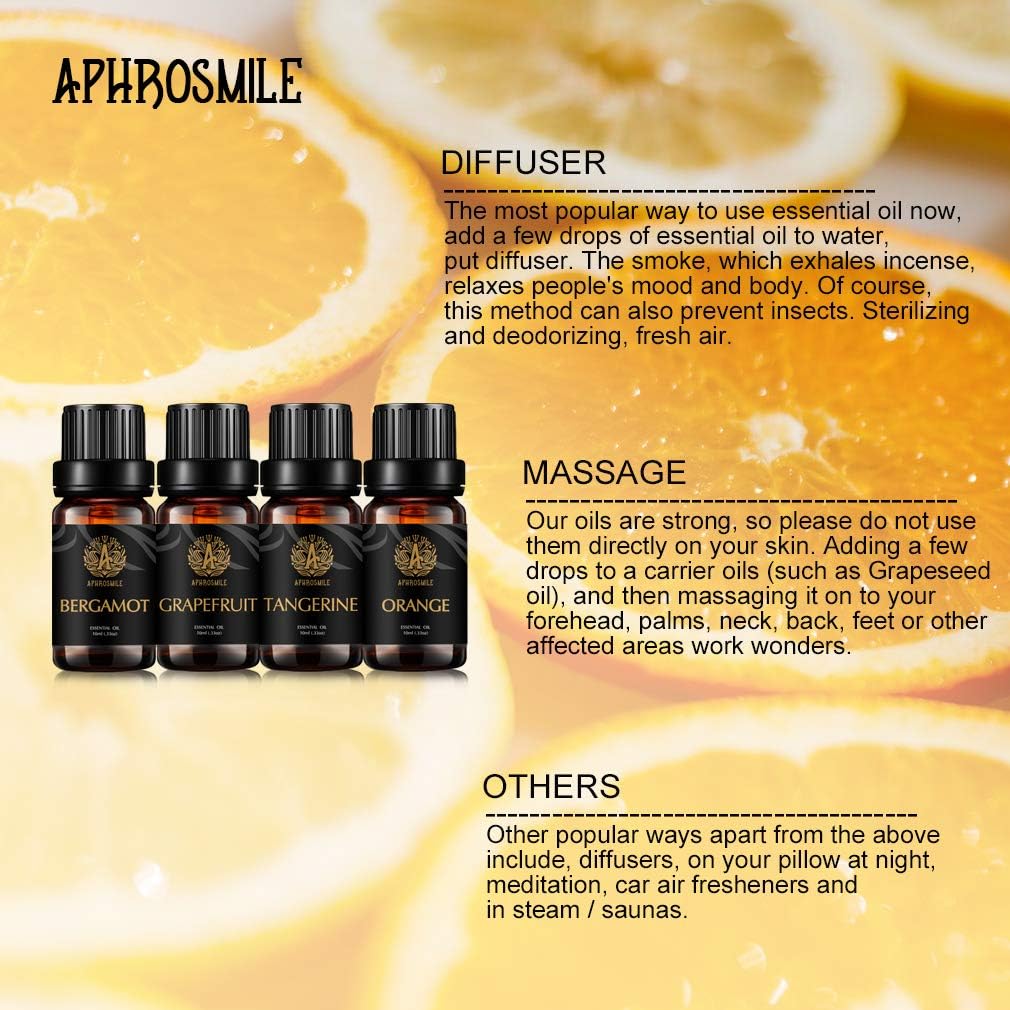 Aromatherapy Bergamot Essential Oil Set for Diffuser Grapefruit Essential Oil Kit for Humidifier,4x10ml Therapeutic Grade Orange Essential Oils-Pure Tangerine,Orange,Grapefruit,Bergamot Oil - Image 3