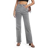 Guaile Women's Jeans High Waisted Straight Leg Stretchy Jeans Trendy Wide Leg Tummy Control Loose Casual Denim Pants