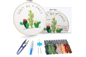 BERYA Cactus Embroidery Kit Including Video Step by Step Instructions Embroidery Hoop,Color Threads and Embroidery Scissors for Beginners-Handmade Needlepoint Kits for Adults Kids