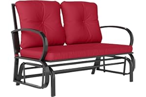Outsunny 2-Person Outdoor Glider Chair, Patio Double Rocking Loveseat with Steel Frame and Cushions for Backyard, Garden and 
