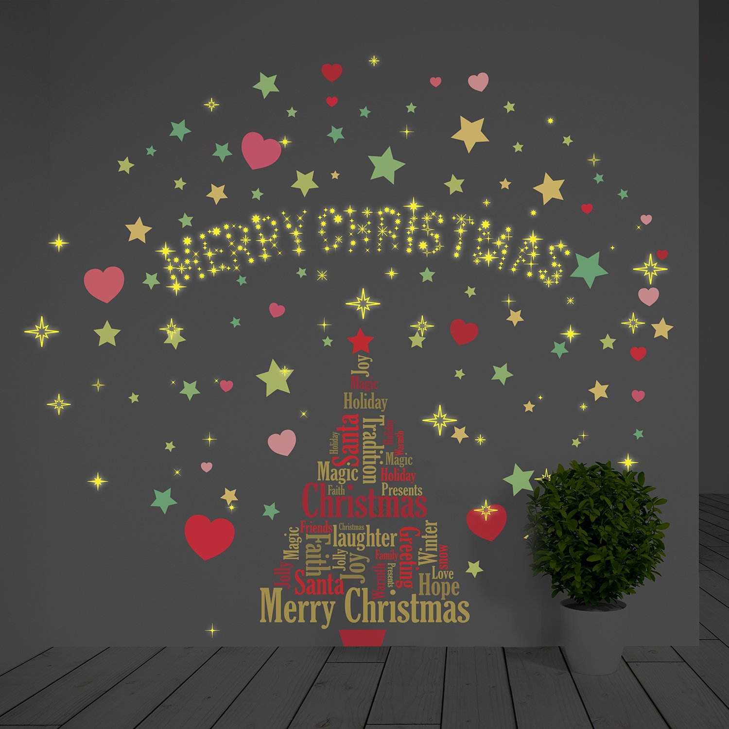Wallflexi Christmas Decorations Wall Stickers " Magical Christmas Tree Decoration Set " Wall Murals Decals living Room Children Nursery School Restaurant Cafe Hotel Home Office Décor, multicolour
