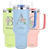 Drinco 40oz 30 oz Tumbler with Handle, Personalized, Straw Lid, Insulated Stainless Steel Travel Mug Water Bottle Ice Coffee Cup For Cold and Hot (30oz Monogram)