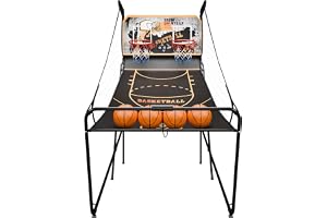 JupiterForce Foldable Indoor Basketball Arcade Game, Electronic Dual Shot Basketball Hoop Arcade Game Machine with 4 Balls and LED Scoring for 2 Players Home Play, Adults (Black Gold)