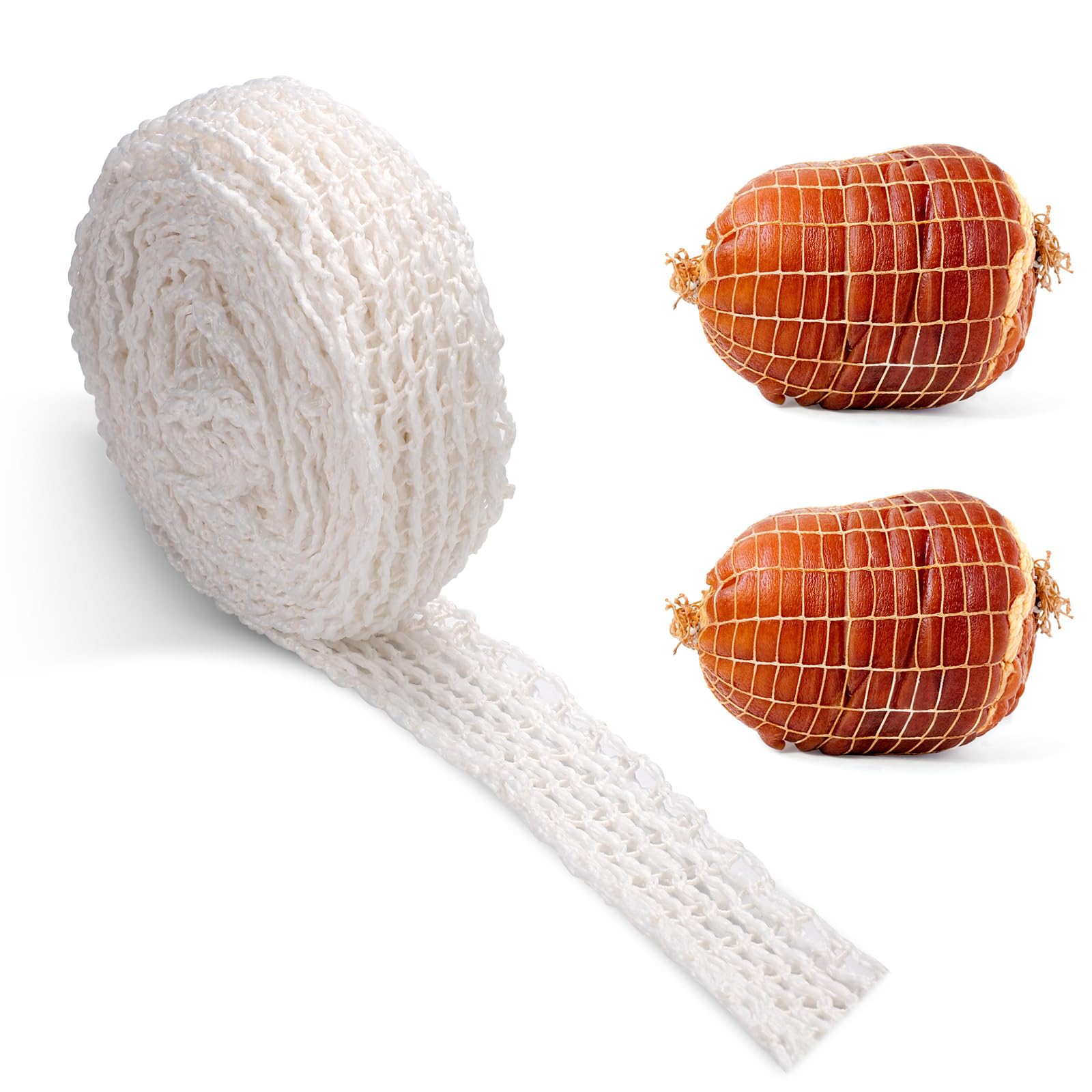 5m Meat Netting Roll, Size 18, Elastic Ham Netting Smoked Meat Poultry Ham Netting Beef Netting Precut Butcher Twine Netting for Meat Cooking Meat Sausage Making