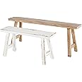 Deco 79 Wood Home Bench Slim Distressed Entryway Benches with Smaller White Bench, Set of 2 Bedroom Benches 47", 31" W, Brown
