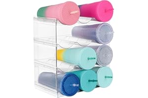 HOGARSWE Water Bottle Organizer, Storage Holder for Kitchen Organization,Fridge, Pantry,Cabinet,Countertop,Cupboard- Plastic Cup Rack Shelf for Wine,Water,Drink- Each Rack Holds 3 Containers，4Layers