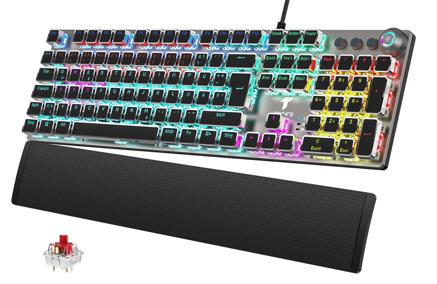 TECURS MK205 Mechanische Gaming-Tastatur, 105 Tasten, RGB, Rote Switches