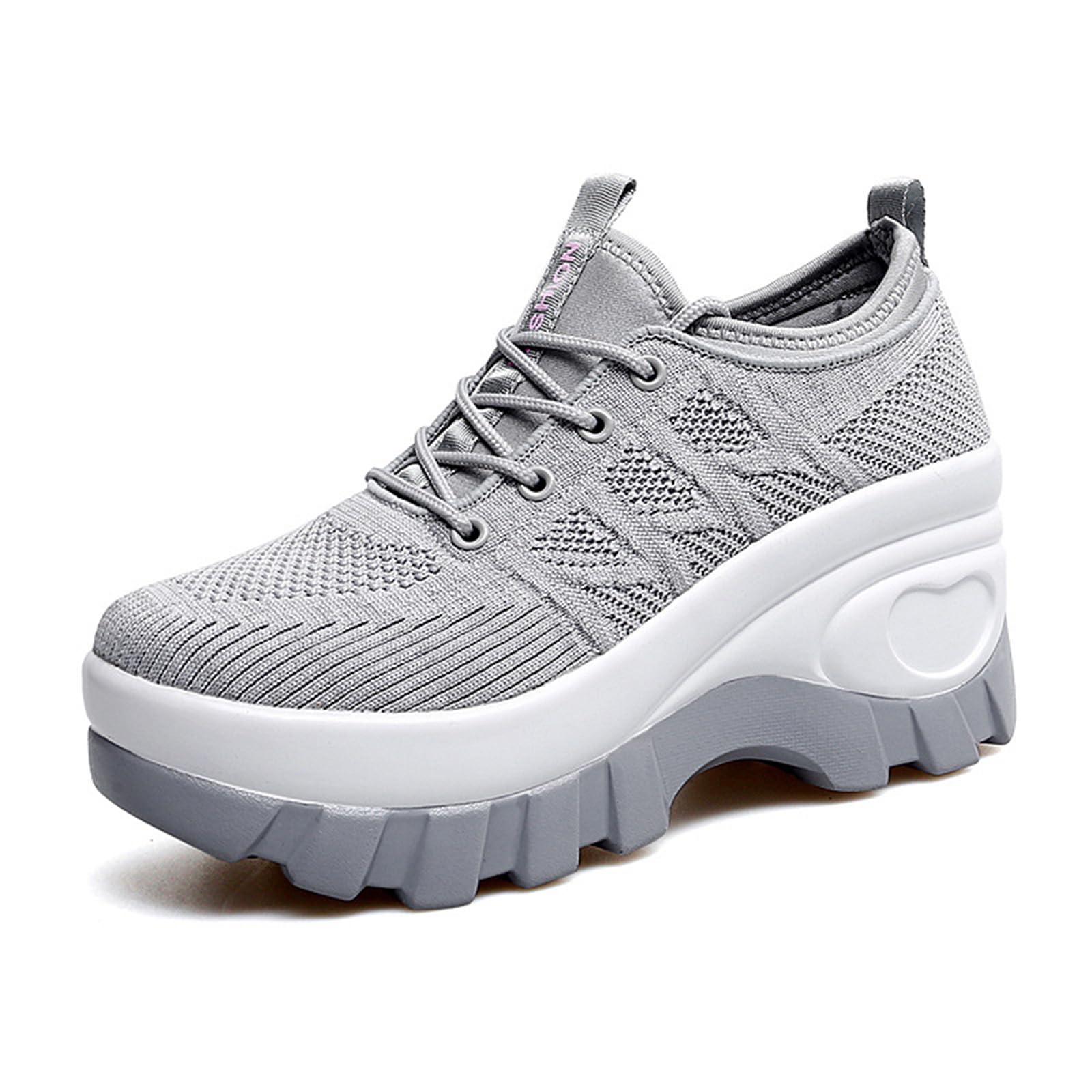 Photo 1 of **MINOR DAMAGE**
Women's Chunky Platform Comfort Orthopedic Wedge Walking Shoes Fashion Knitted Breathable Lace Up Lug Sole Casual Non-Slip Running Shoes With Arch Support (grey, Adult, Women, 7, Numeric, US Footwear Size System, Medium)