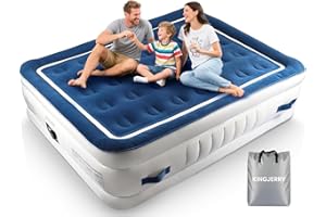 KINGJERRY Queen Air Mattress with Built in Pump, 4 Portable Handles, 18" Raised Comfort, Leak-Tested, Anti-collapse Design, 3
