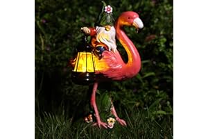 HIDNMSTAT Garden Funny Gnome Statues Collectible Figurines Flamingo Decorations Solar Lantern Outdoor Garden Home Decor for Patio Yard Lawn Porch Ornament Gnome Gifts (Flamingo Gnome)