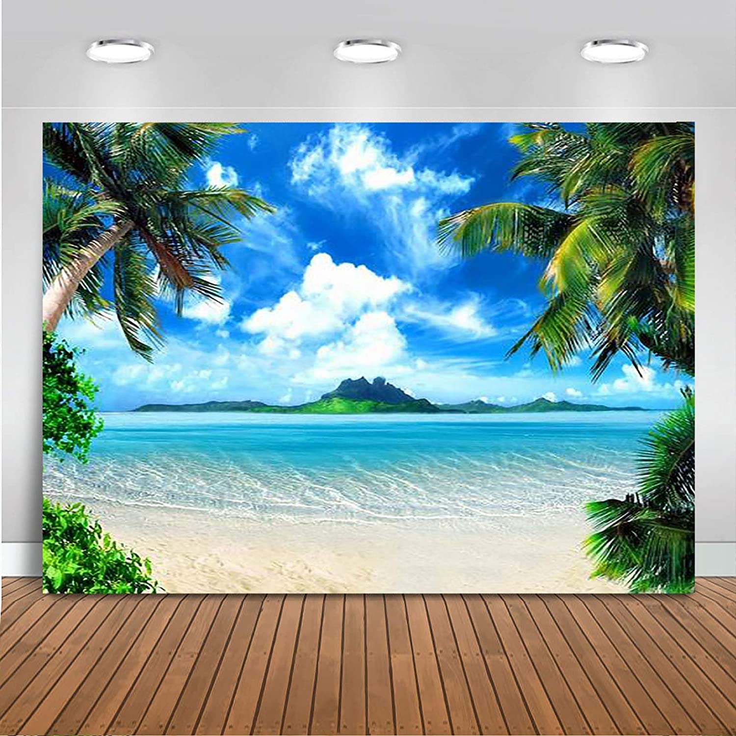 Mehofoto Tropical Beach Scene Photo Backdrop 7x5ft Sea Palm Tree Blue Sky Backdrops Seamless Wedding Party Photography Background