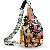 Cat Leather Sling Bag Small Crossbody Backpack Travel Shoulder Pack Hiking chest Daypack for Women Adjustable Lightweight Outdoor Waterproof Workout