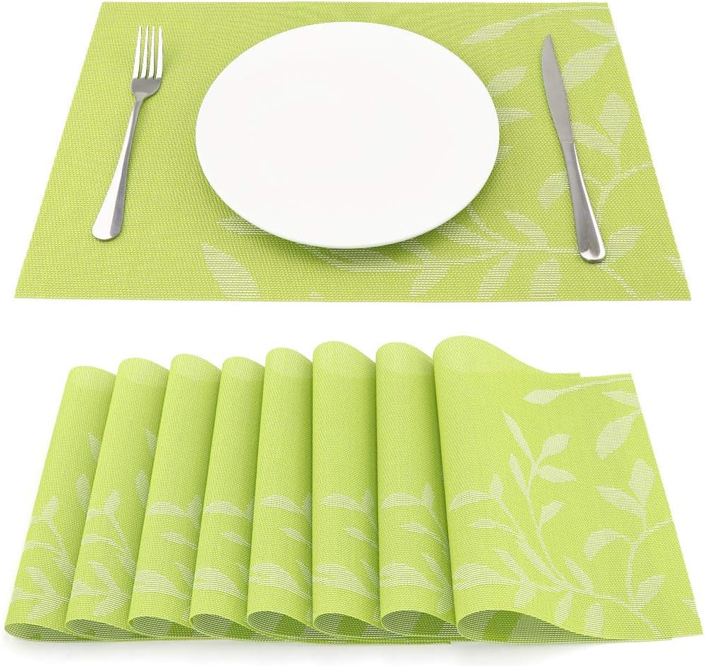 SueH Design Set of 8 Woven Vinyl Green Leaves Placemat 45 * 30cm Amazon.co.uk Kitchen & Home
