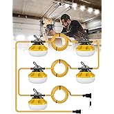 HYPERLITE Construction String Lights: 50FT 5 Bulbs Work Lights with Climbing Hooks - IP65 Waterproof Linkable LED Industrial Temporary Lighting for Construction Sites Attic Crawlspace Renovation