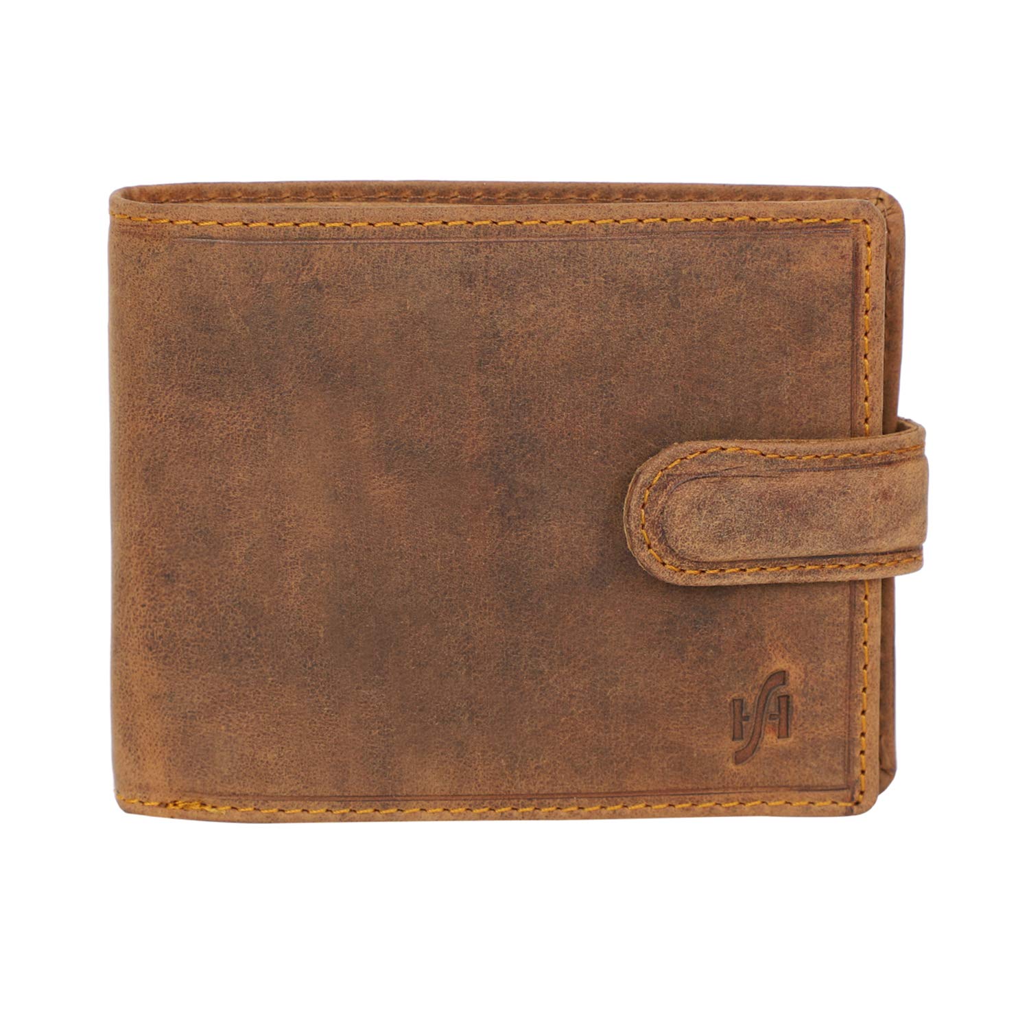 STARHIDE RFID Blocking Wallet | Mens Leather Wallet UK | Real Soft Cowhide Card Holder with Coin Pocket | Compact Bifold Purse | ID Window & Gift Box | 1212 (Distressed Hunter Brown)