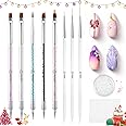 Beetles Nail Art Brushes, 8pcs Double-headed Nail Art Tool Set, Nail Dotting Tools, Striping Nail Art Brushes for Long Lines, Nail Drawing Pen with Bow knot Stickers & Rhinestones For Nail Design