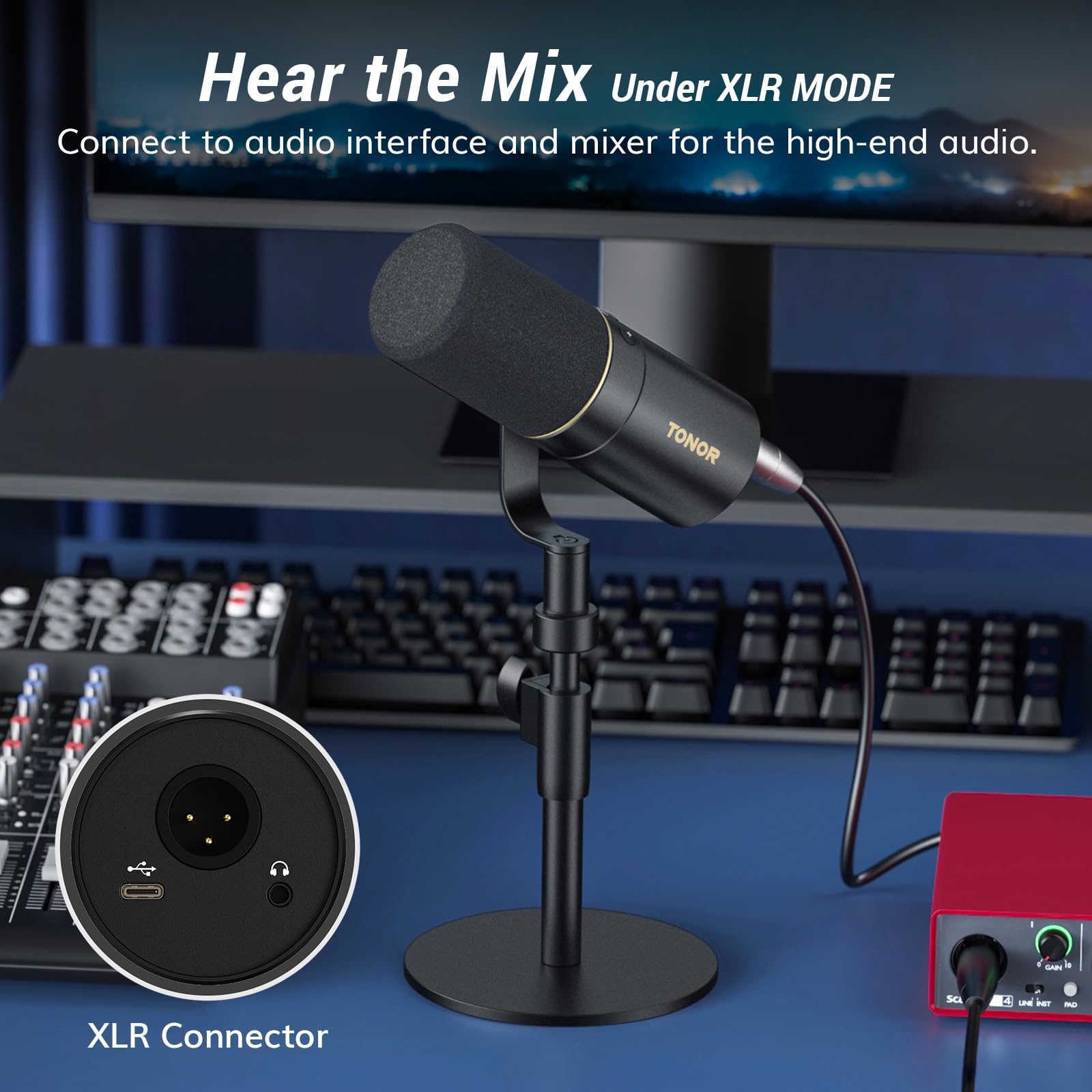 TONOR Dynamic Microphone, XLR/USB Microphone for Podcast, Recording, Streaming, Gaming, XLR Cardioid Studio Mic with Quick Mute, 3.5mm Headphone Jack, Volume Control, Mic with Desktop Stand, TD520