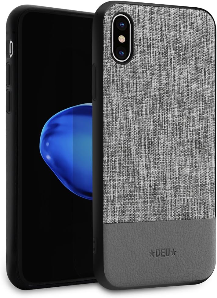 LuTecYa for IPhone X Case Retro Cloth And PU Leather Design Anti Fingerprint Shockproof Mobile Phone Shell for Apple IPhone X (Gray)