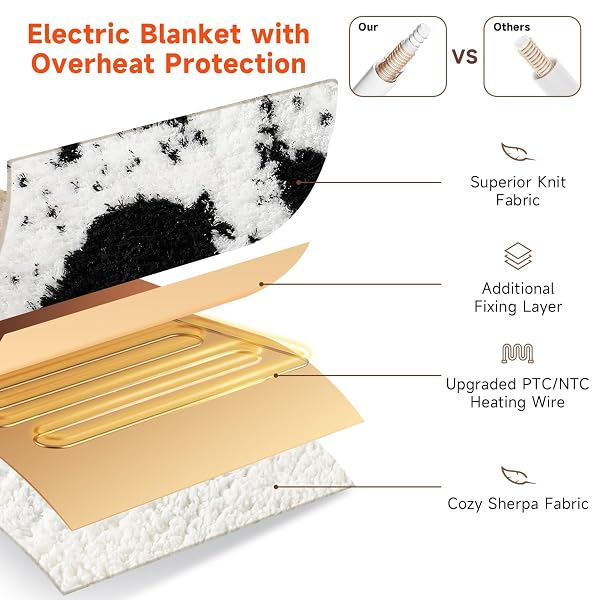 TIMICALDA COW PRINT ELECTRIC BLANKET – SOFT KNITTED SHERPA HEATED THROW WITH 4 HEAT LEVELS 4 HOURS AUTO-OFF, ELECTRIC THROW WITH OVERHEATING PROTECTION, WARM GIFTS, 50″X60″