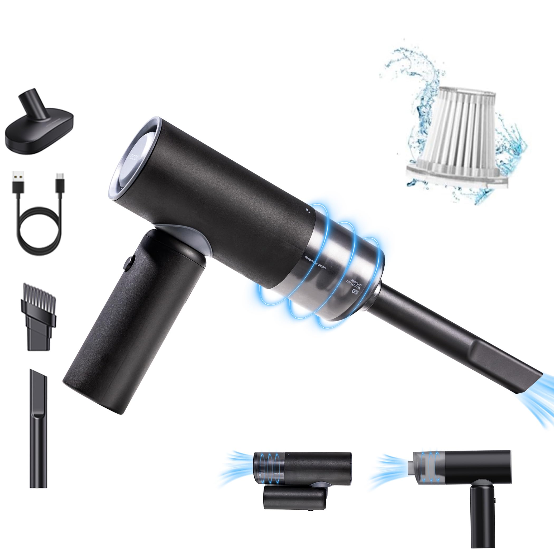 Photo 1 of CICIDO+ Handheld Vacuum Cleaner Cordless, Mini Portable Car Vacuum, Foldable Vacuum for Keyboard, Car, Office, Home Pet Hair, Travel Cleaning, USB Rechargeable (Black)