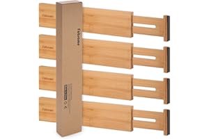 Fabsome Drawer Divider 4 Pack, Adjustable Bamboo Drawer Organizers for Clothing, Wooden Dresser Drawer Organizer Separator for Clothes, Kitchen, Office, 13.25-16.75 in