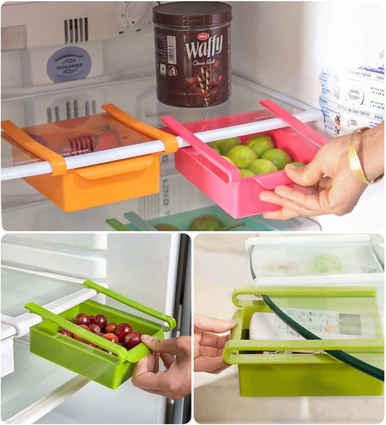 2Mech Multipurpose Fridge Space Saver Organizer Slide Storage Rack Shelf Drawer,Side Rack (Set of 4) Plastic Kitchen Rack  (Multicolor)