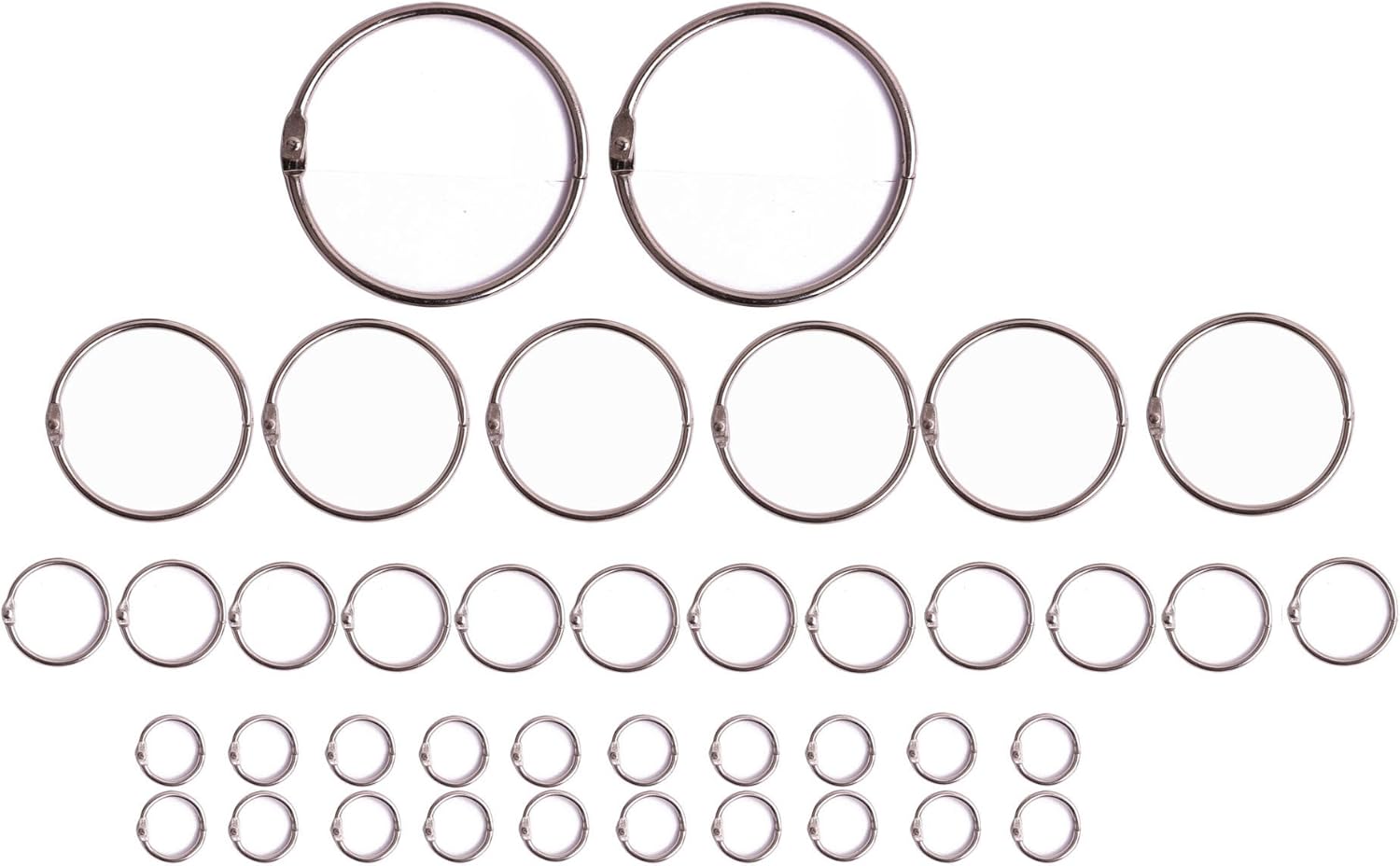 Shapenty 4 Assorted Sizes 0.6 Inch/1 Inch/2 Inch/3 Inch Diameter Metal Album Photo Paper Book Loose Leaf Binder Ring Clip Key Chain Ring Holder, 40PCS/Box