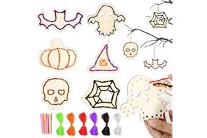 ERTIUANIO Lacing Cards, 24 Pcs Sewing Cards, Yarn & Needles, Halloween Sewing Crafts for Boys Girls, Fine Motor Skills Threading Crafts for Halloween Party Favors Classroom Activities Art Project Supplies