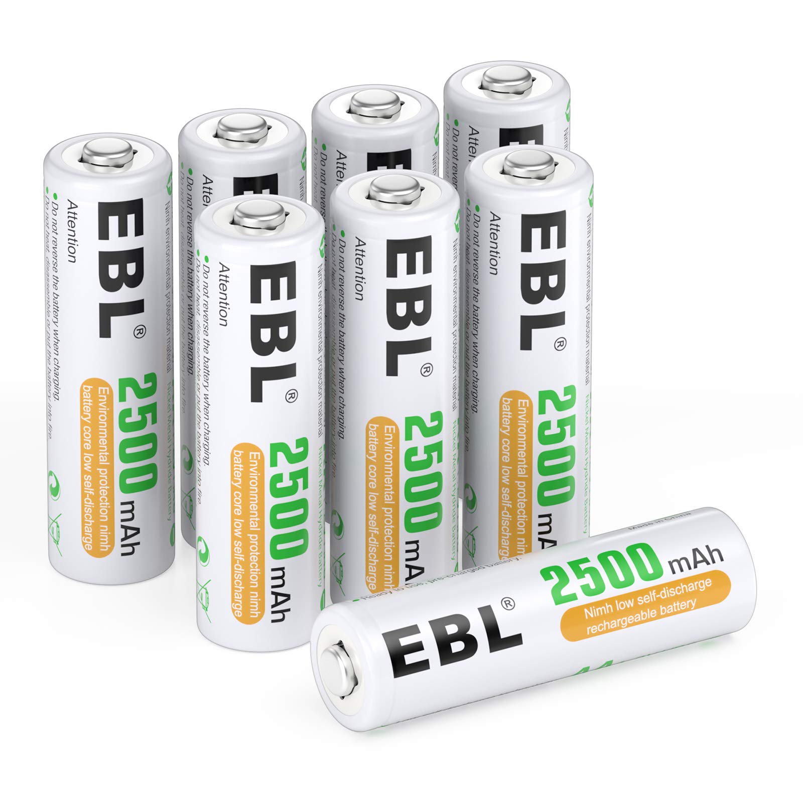 EBL 8 Pack AA Rechargeable Batteries 1.2V 2500mAh High Performance Pre-Charged AA Batteries