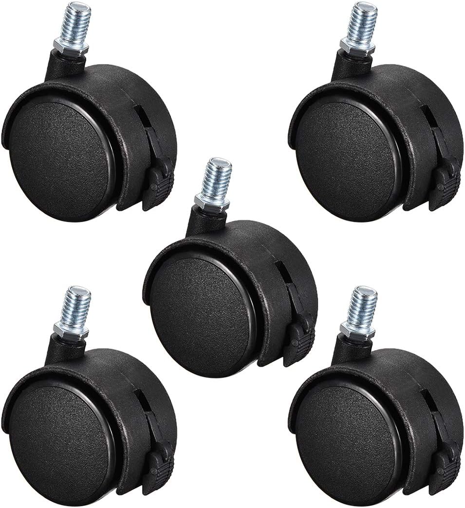 sourcing map Furniture Casters 2 Inch Nylon M10 x 15mm Threaded Stem Swivel Caster Wheels W Brake, 38lb Capacity Each Wheel, 5 Pcs