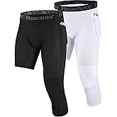 Roadbox Men's One Leg Compression Pants, 3/4 Single Leg Football Basketball Tights, Sports Athletic Leggings with Pockets