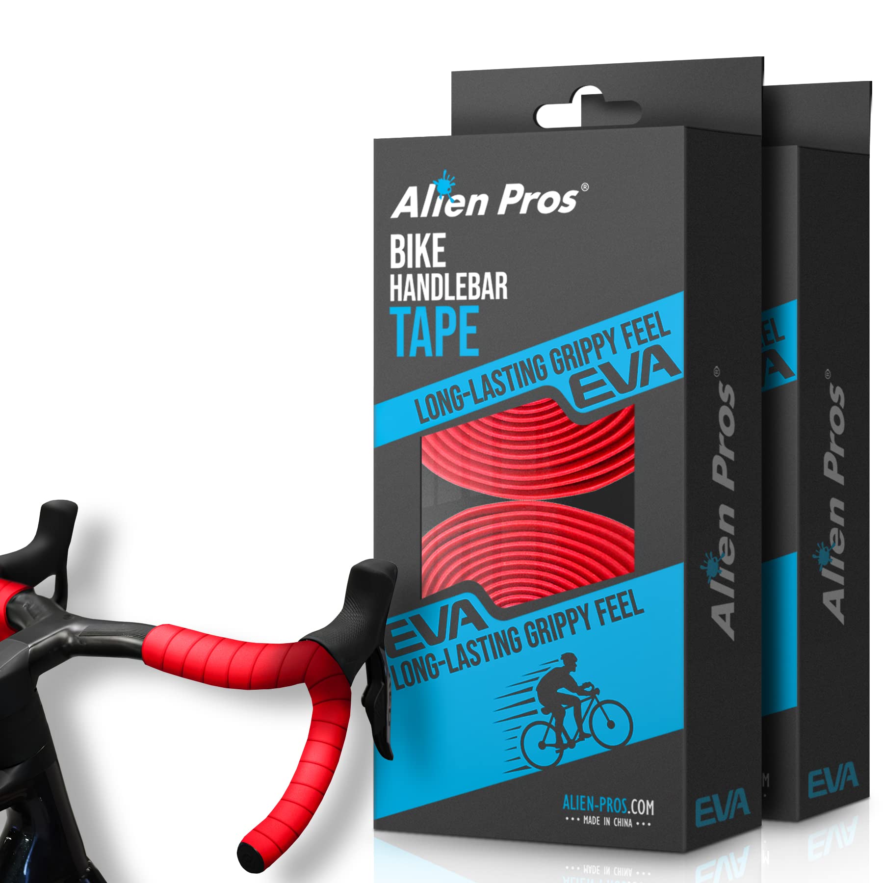 Alien Pros Bike Handlebar Tape EVA (Set of 4) Red - Enhance your bike grip with these bicycle handle bar tape - Wrap your bike for an awesome comfortable ride (Set of 4, RedO
