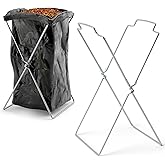 APQ Supply Outdoor Trash Bag Holder for Plastic Bags, 18 x 14 x 32 Inches. Portable Garbage Bag Holder. Folding Wire Holders for Lawn. Collapsible X-Frame Stand Bags for Garden, Laundry, Yard