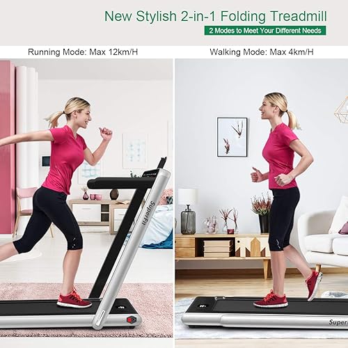 GYMAX Walking Pad, Dual Display Foldable Treadmill for Home