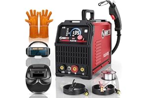 BESTMIG. BESTMIG 135A MIG Welder - 3-in-1 Flux Core Welder, MIG/Lift TIG/Stick Welding Machine - Portable IGBT Inverter - 110V with Welder Helmet and Gloves (Red Black, MIG 135A Welder)