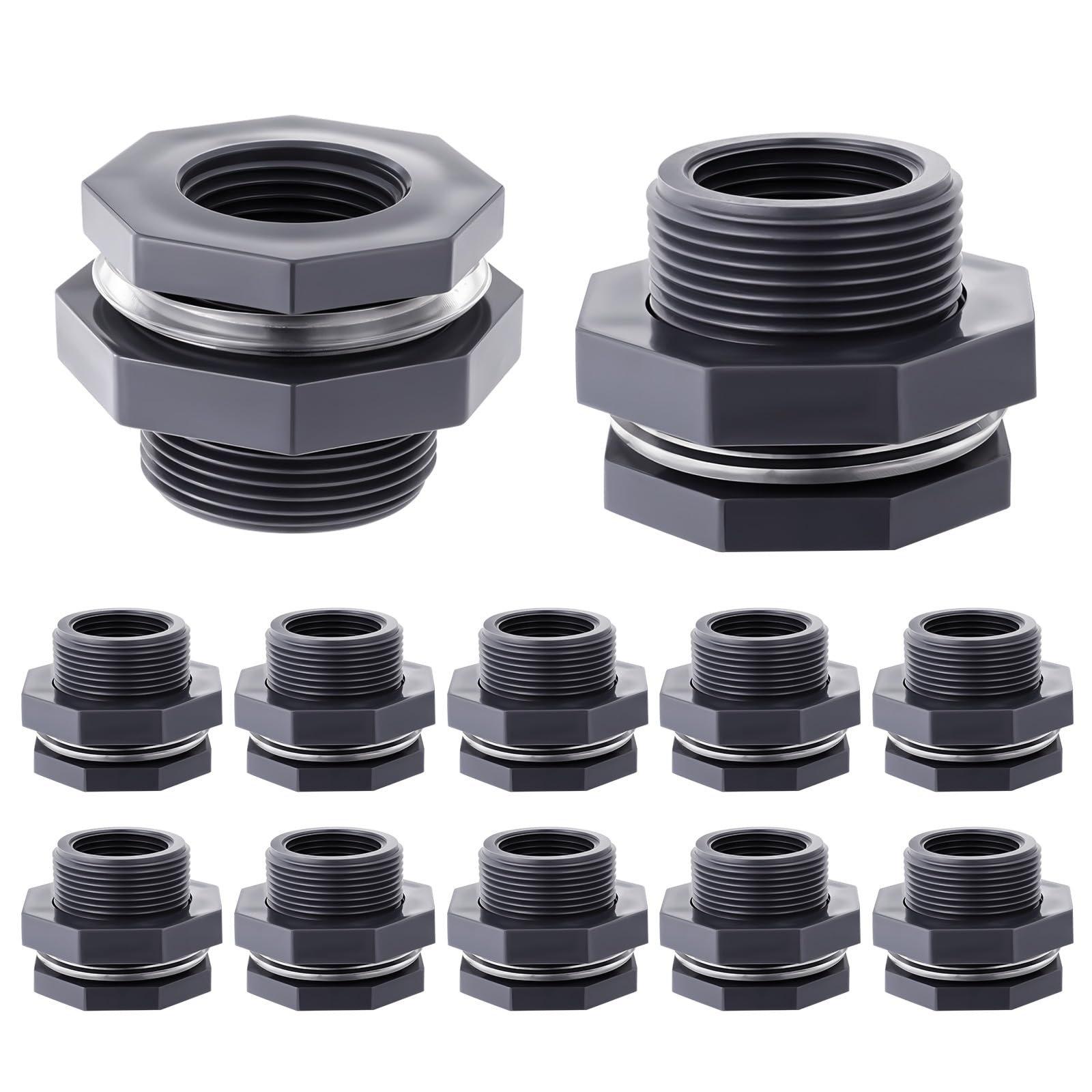 Photo 1 of 12Pcs Bulkhead Fitting 1 Inch Pvc Bulkhead with Plug Water Tank Connector Adapter Fitting Double Threaded Hose Adapter Silicon Seal Gasket Water Tank Connector for Aquariums, Rain Bucket