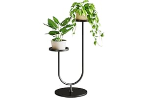 Bamworld Plant Stand Indoor Tall Tiered Plant Stands for Outdoor Plants 2 Pots Corner Plant Holder Black Metal Plants Rack fo