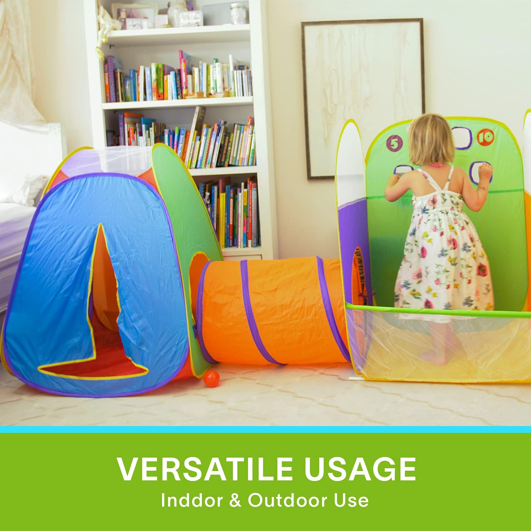 Kids Play Tent 3-in-1 Game Zone Ball Pit Play Tunnel Outdoor Indoor Play House Pop Up for Boys Girls Toddlers, Including 4 Balls