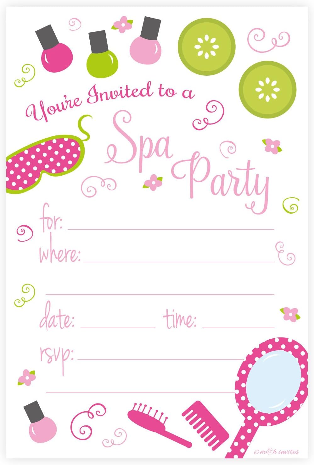 Amazon Com Spa Birthday Party Invitations Fill In Style Count With Envelopes By M H Invites Toys Games