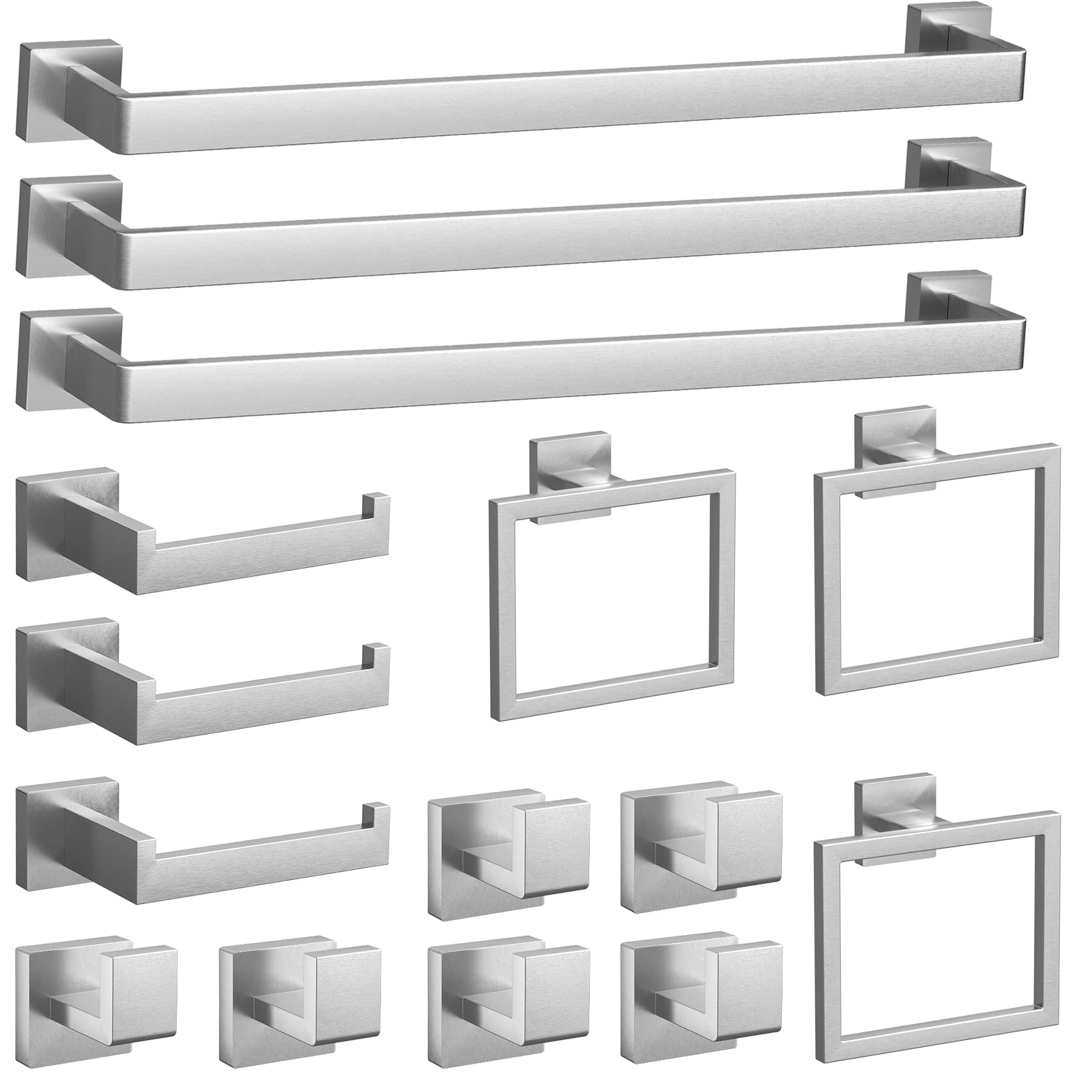 Photo 1 of 15-Pieces Brushed Nickel Bathroom Accessories Set, 23.6 Inch Bath Towel Bar Set, Stainless Steel Bathroom Hardware Set, Towel Racks for Bathroom Wall Mounted.