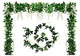Aobear 4Pcs 7.2 Ft Artificial Flower Vine Silk Wisteria Garland Hanging Rattan with Ivy Leaf Hanging Plants Vines Faux Greenery Fake Green Leaf Garland for Wedding Kitchen Home Party Decor (White)