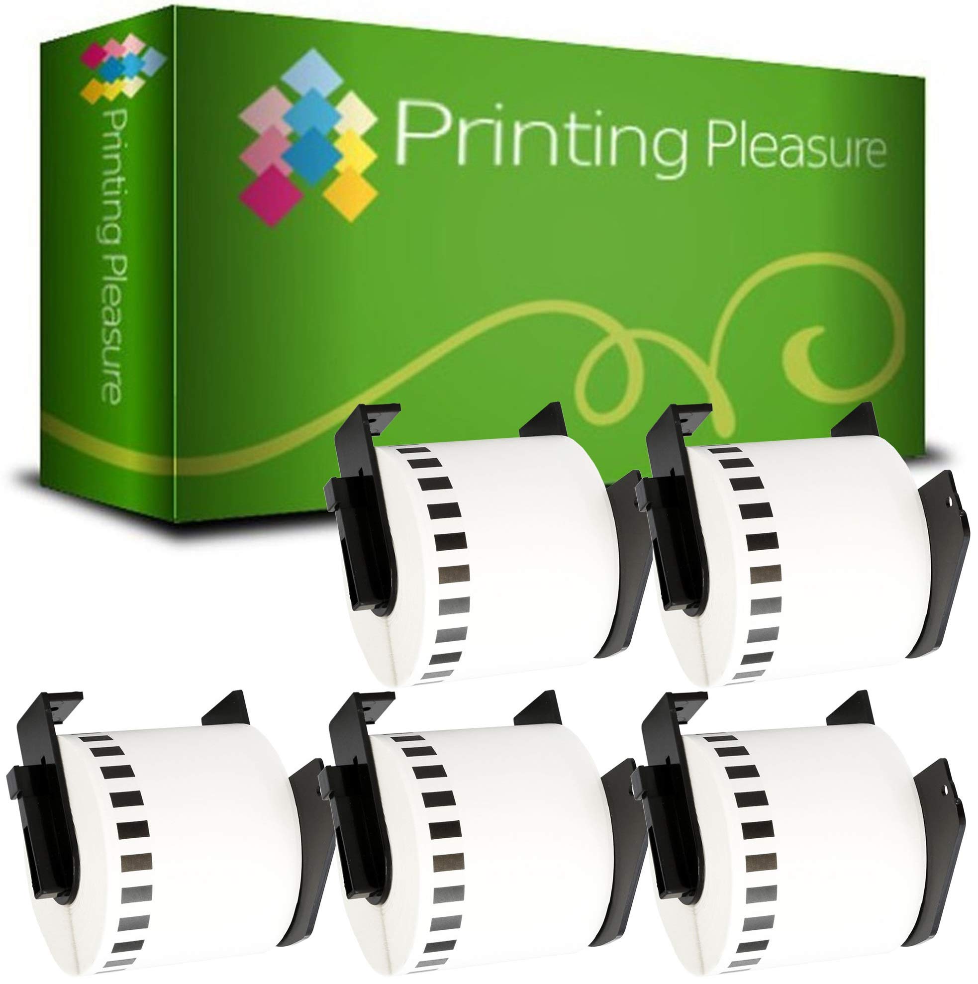 Printing Pleasure 5 x DK22205 Continuous Address Labels Compatible with P-Touch QL-500 QL-550 QL-570 QL-700 QL-720 QL-800 QL-810 QL-820 QL-1100 QL-1110 | 62mm x 30.48m | Thermal Paper Roll